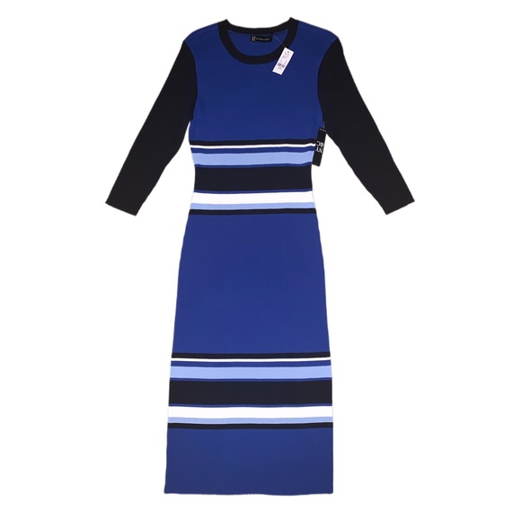 NY & Company Blue Multi-Stripe Midi Dress - Picture 2 of 5